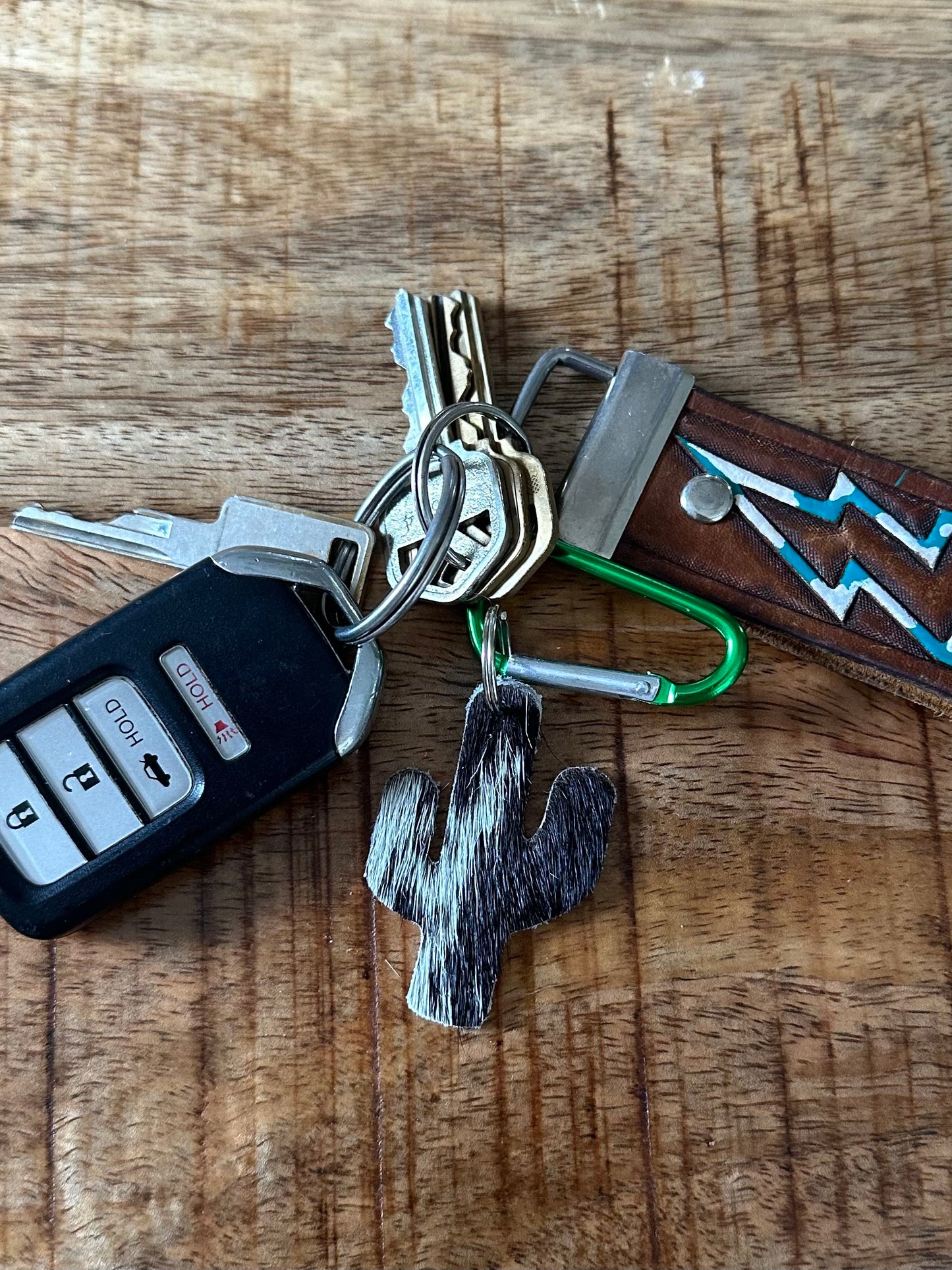Cowhide Cactus Keychain