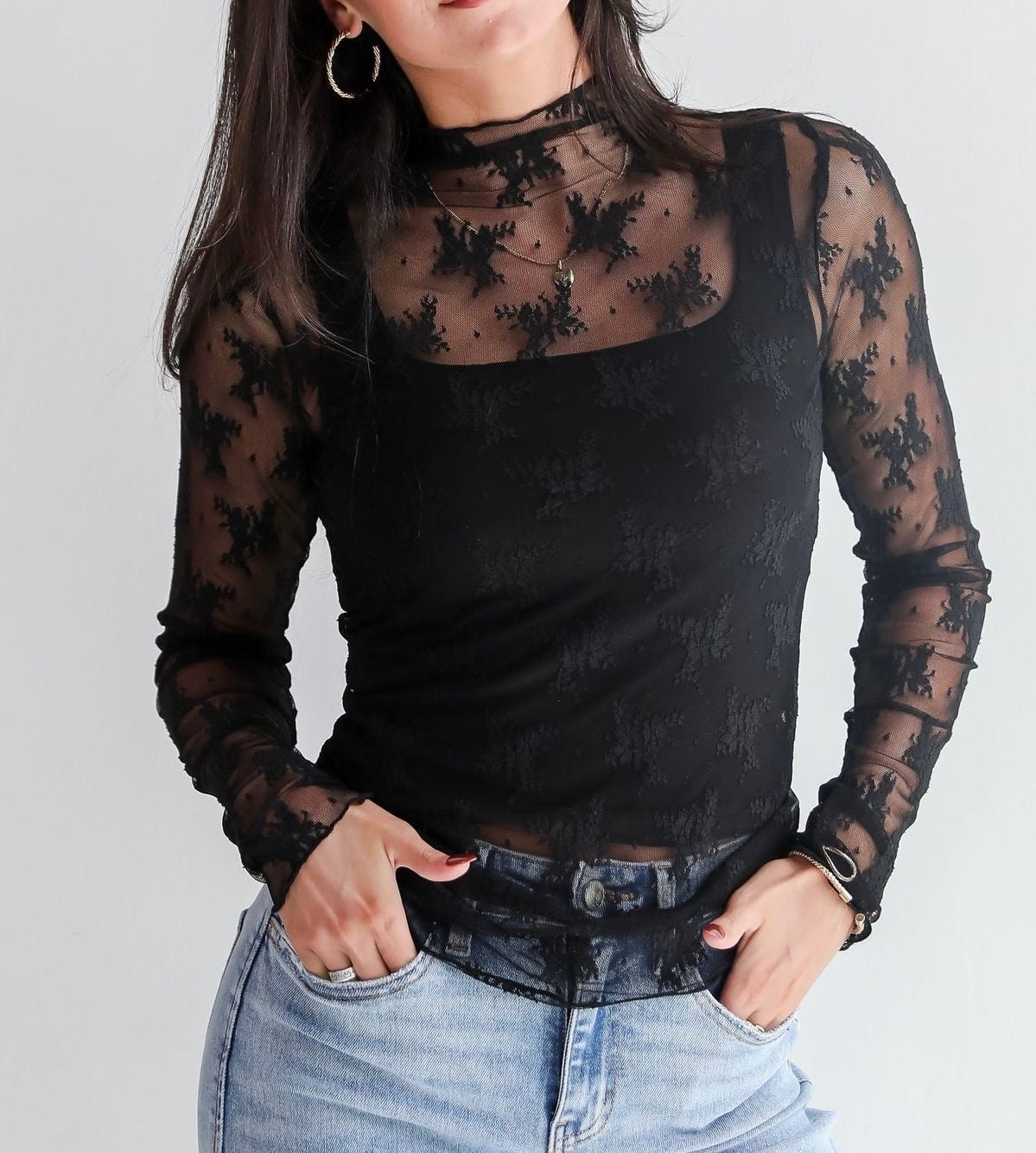 The Lacey - Black Mesh Top