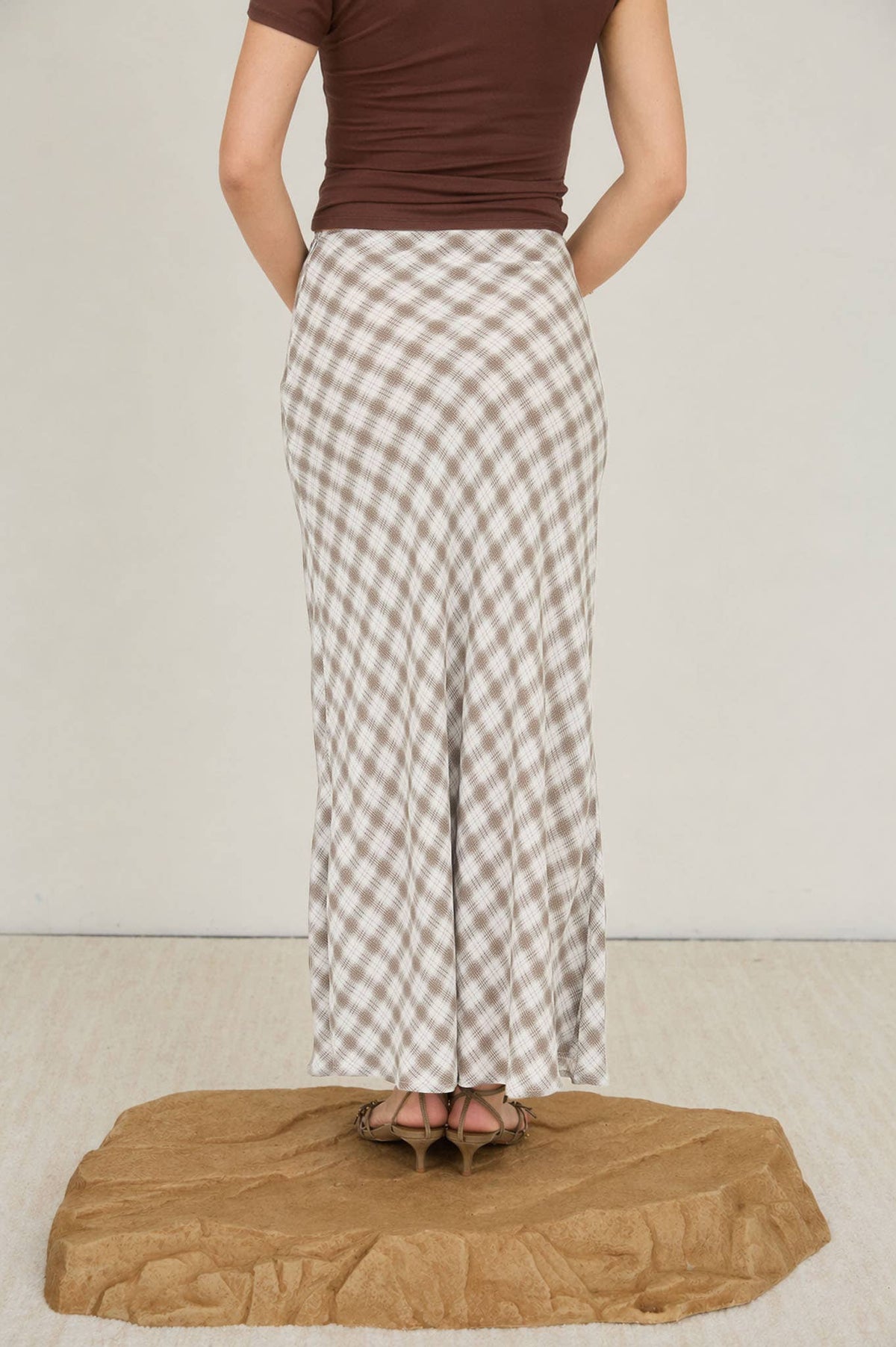 PLAID HIGH WAIST MIDI SKIRT