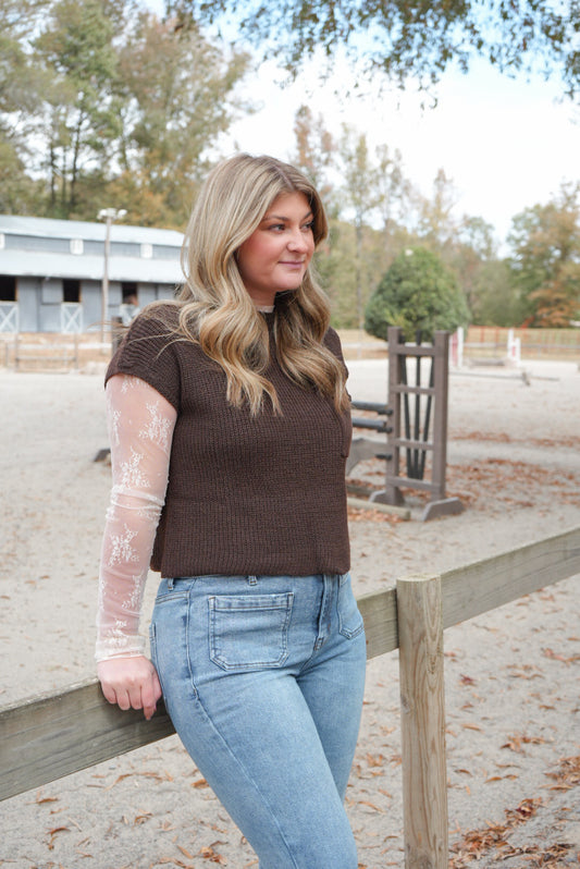 Saddle Knit - Mocha Sweater Top