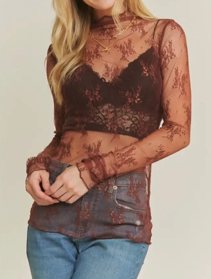 The Lacey - Brown Mesh Top