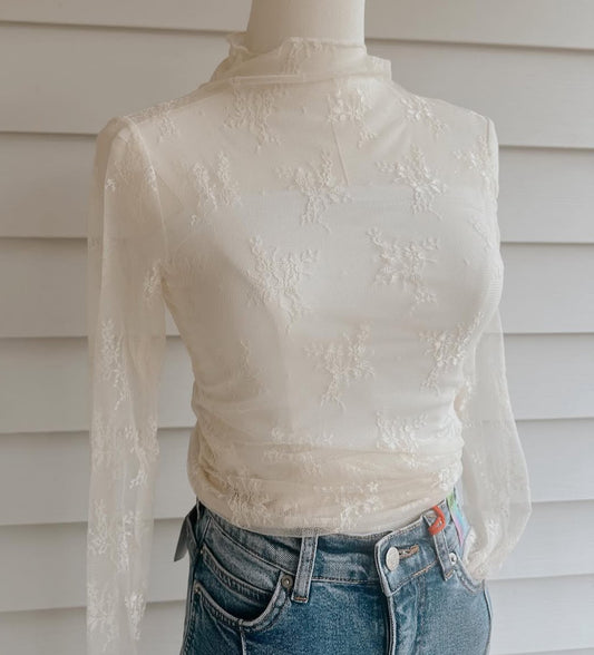 The Lacey - Cream Mesh Top