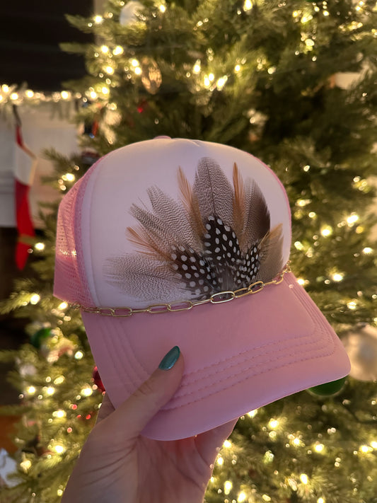 Feather Trucker Hat with Chain