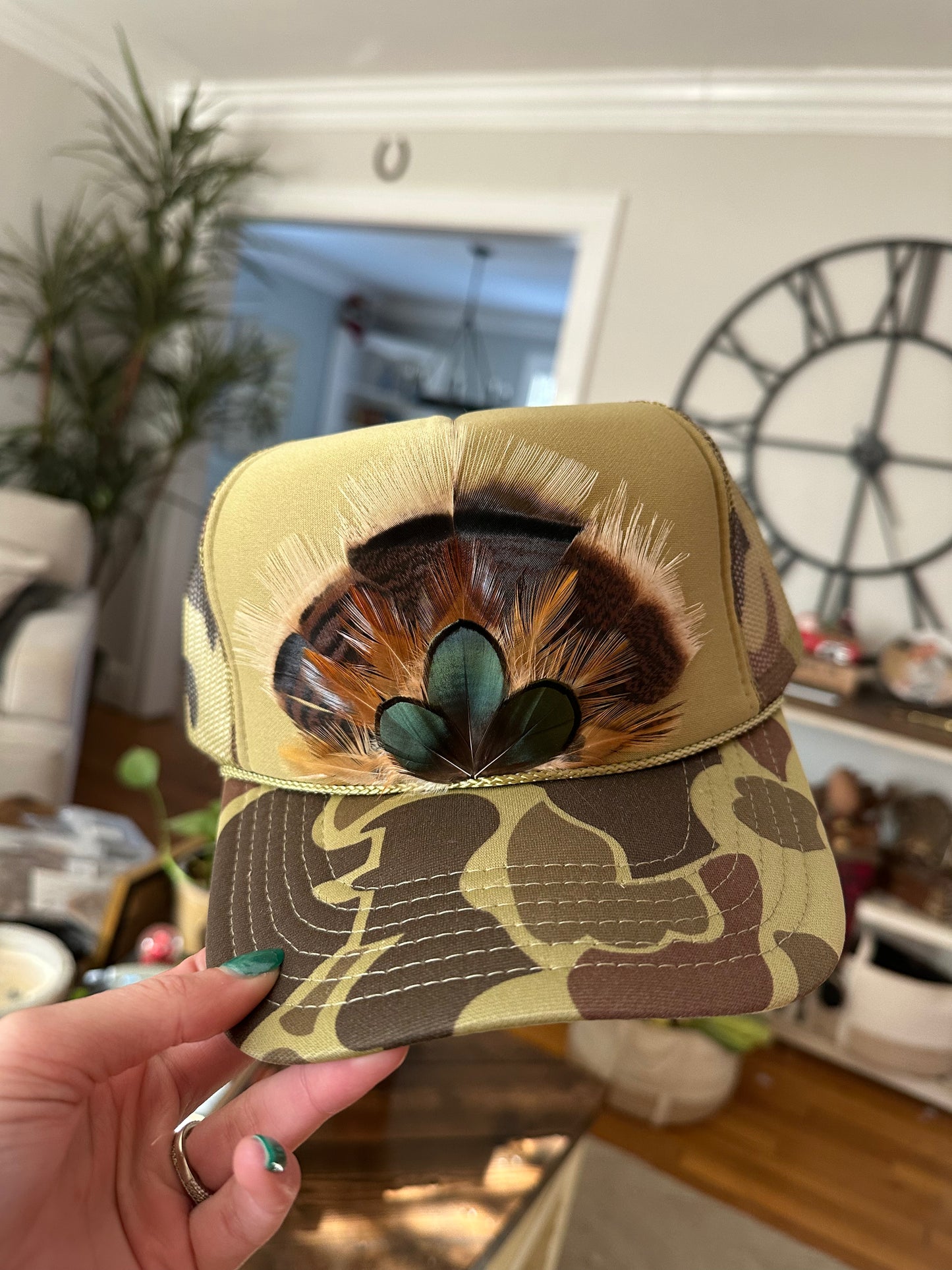 Camo Feather Trucker Hat