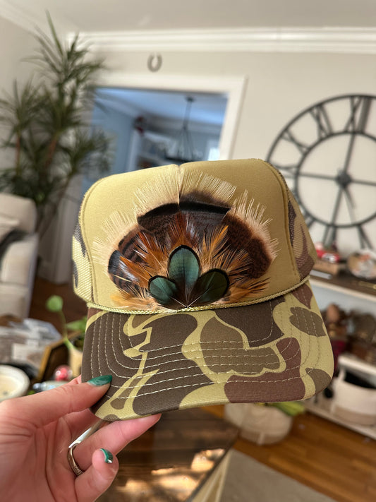 Camo Feather Trucker Hat