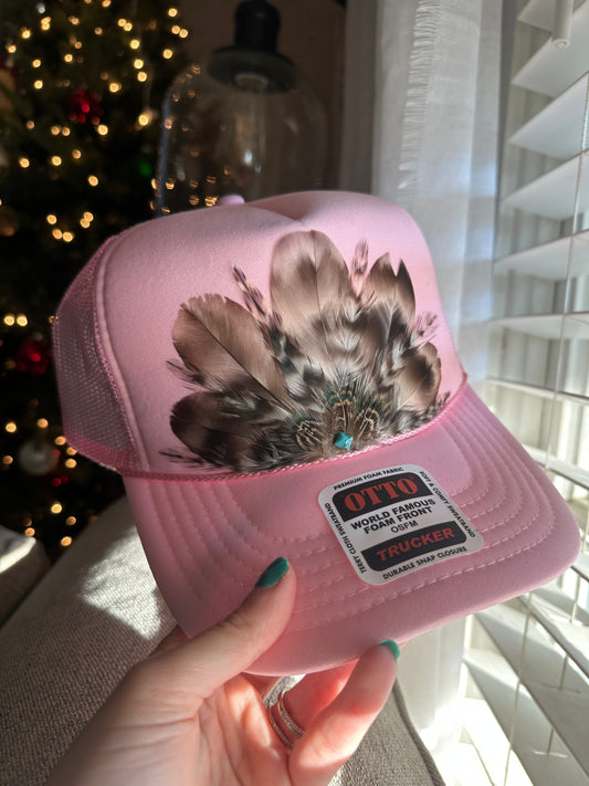 Pink Feather Trucker Hat