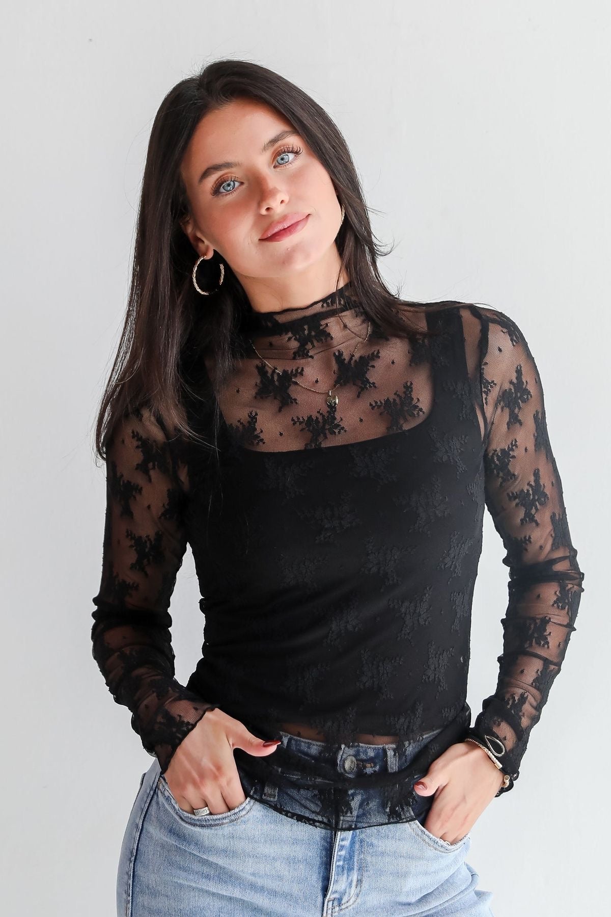 Black Sheer Lace Top