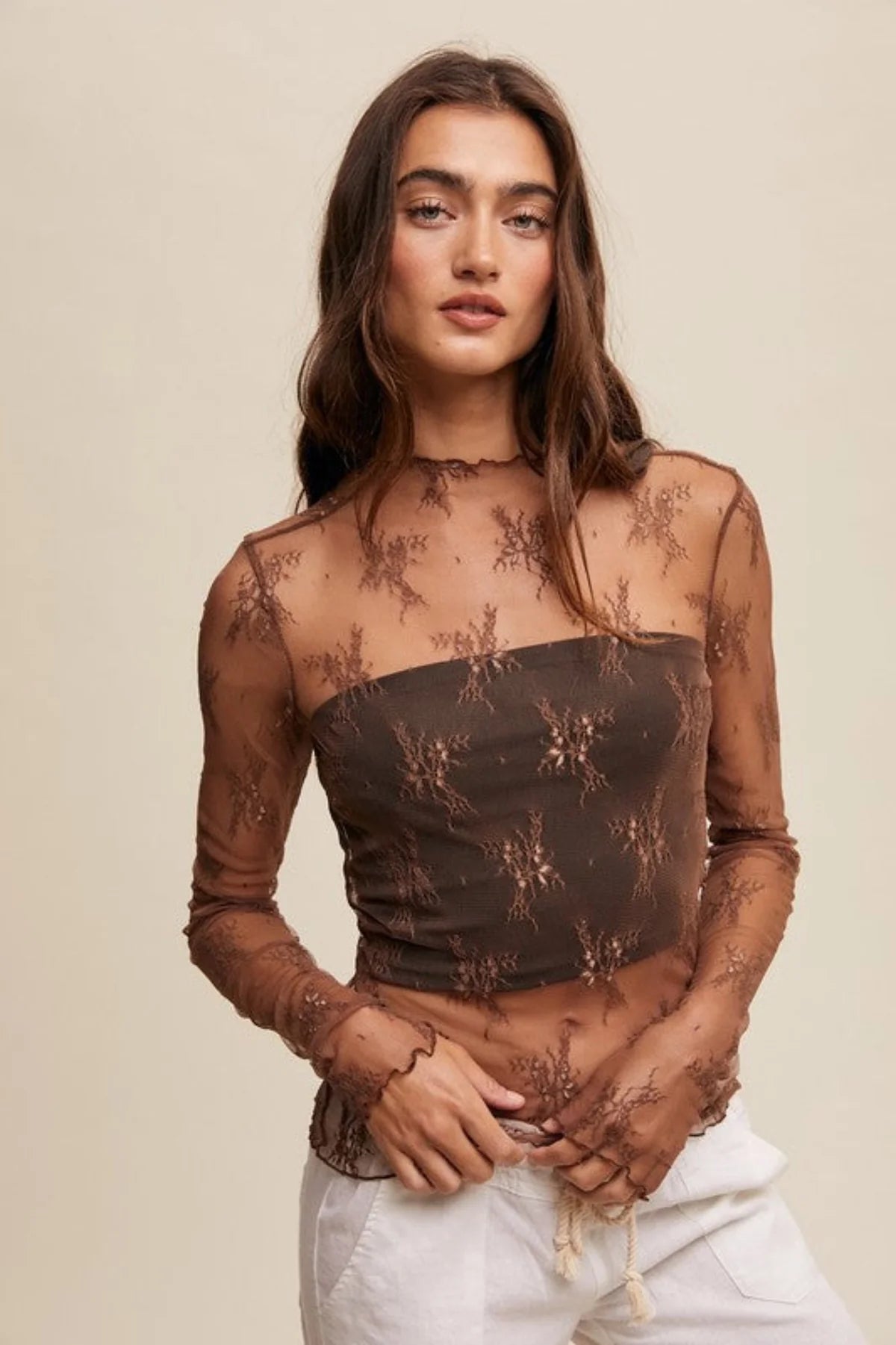 The Lacey - Brown Mesh Top