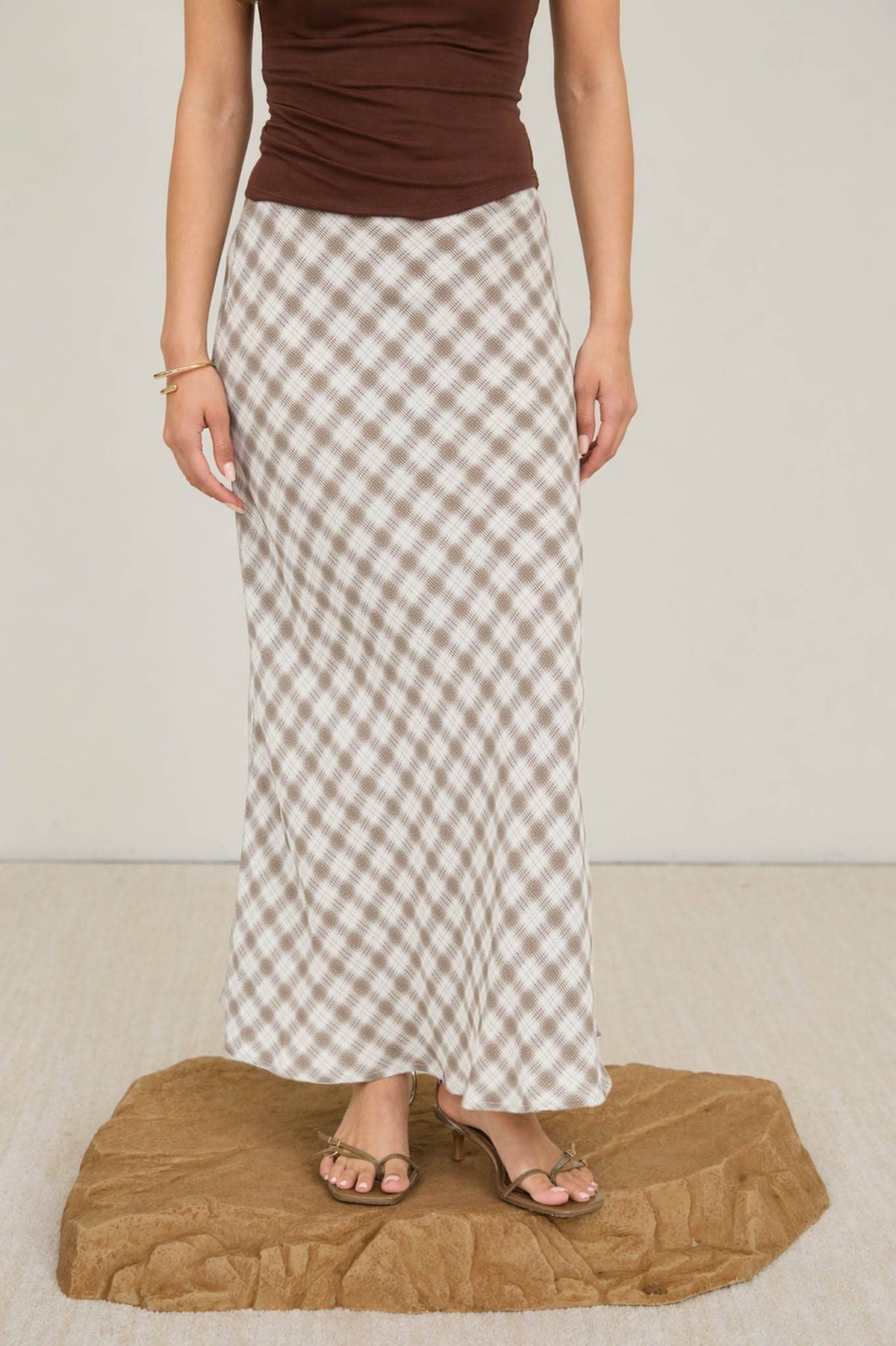 PLAID HIGH WAIST MIDI SKIRT