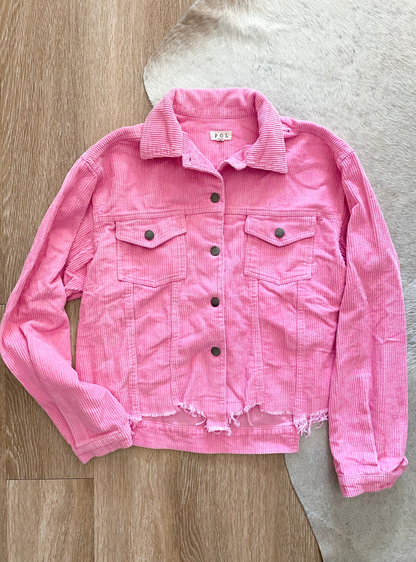The Shania - Hot Pink Distressed Corduroy Jacket